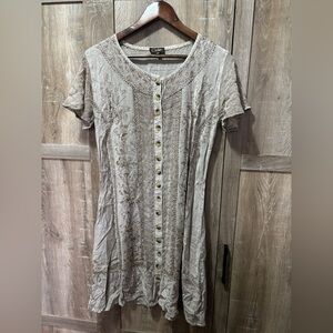 VTG Coline Mini Dress Size S Embroidered Sweet Prairie Y2K Floral Neutral Boho